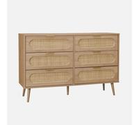 Commode décor bois et cannage arrondi 6 tiroirs EVA