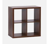 Etagère bibliothèque cubique 2 niveaux 4 compartiments. casiers. effet bois de noyer. L 76 x P 39 x H 76cm