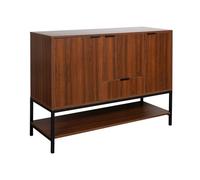 sweeek - Buffet Bas en décor Noyer et Pieds et poignées en métal Noir L110cm - Buffet Haut. vaisselier. 3 Portes. 1 tiroir et 3 étagères