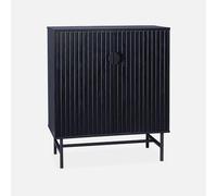 swe uffet Effet Bois à rainures Noires. Buffet Haut. vaisselier. Deux Portes et Une étagère BAZALT 80cm