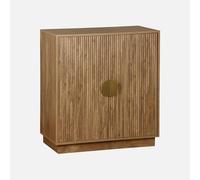 sweeek - Buffet Exotique 2 Portes. décor Bois de manguier rainuré. Buffet Haut. vaisselier. poignées en métal doré. L 80 x P 40 x H 85cm