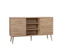 swe uffet scandinave décor Bois avec 2 Portes coulissantes rainurées et 4 étagères. Buffet Bas. L 140