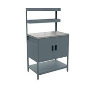 swe uisine d'extérieure en acier bleu gris avec 2 étagères suspendues et 2 portes L80cm