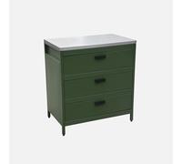 swe uisine d'extérieure en acier vert avec 3 tiroirs L80cm