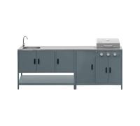 swe uisine extérieure Naxos 2 modules acier inoxydable bleu gris barbecue gaz 3 brûleurs avec évier