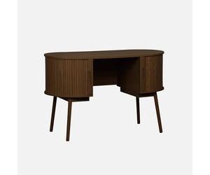 swe ureau Ovale décor Bois rainuré avec Deux espaces de Rangement. L 120 x P 55 x H 77 cm