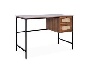 swe ureau rétro décor Bois et cannage avec piètement et poignées en métal Noir