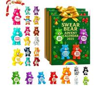 Swear Bear Calendrier de l'Avent 2025 pour adulte, compte à rebours de Noël de 24 jours avec ornements en acrylique 2D, calendrier de compte à rebours de Noël amusant avec 24 ours impertinents (3pcs)