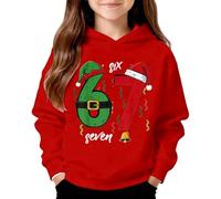 Sweat 67 Meme Enfant,Sweat à Capuche imprimé pour Filles, Manches Longues, Pull en Polaire Douce et Confortable pour Les fêtes de Fin d'année (Red, 4-5 Years)