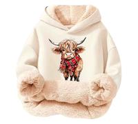 Sweat à Capuche 2026 pour Fille, Imprimé Vache des Highlands, doublé en Polaire, Doux et Chaud, avec imprimés Mignons, pour Tout-Petits et Adolescents f26