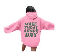 Sweat à capuche 2026 Winter Women Make A Good Day avec imprimé graphique et épaules tombantes, rose, L