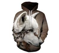 Sweat à Capuche 3D Motif Loup Amusant et créatif for Homme et Femme, vêtement d'extérieur Amusant for l'automne et l'hiver(3XL)