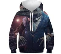 Sweat à capuche 3D pour enfants avec tête de loup de feu - Pull à capuche tendance pour jeunes filles et garçons - Vêtements de sport décontractés à manches longues, Dj Crocodile, 7-9 Years