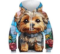 Sweat à Capuche 3D pour Enfants, Motif Yorkshire Terrier, pour Filles et garçons, vêtements de Sport Tendance, décontractés, Manches Longues, 12-14 Ans