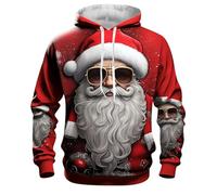 Sweat à capuche 3D pour homme avec Père Noël motard - Sweat à capuche avec Père Noël sur la moto - Pull de Noël amusant pour homme et rocker