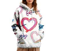 Sweat à capuche à col en peluche pour femme - Col moelleux - Élégant chemisier à manches longues - Haut imprimé mignon - Confortable - Pull de Noël, streetwear, festival, vacances, fête, Mr1, 3XL