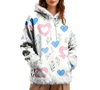 Sweat à capuche à col en peluche pour femme - Col moelleux - Élégant chemisier à manches longues - Haut imprimé mignon - Confortable - Pull de Noël, streetwear, festival, vacances, fête, Mr3, L