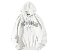Sweat à capuche à cordon de serrage avec poche et motifs Los Angeles California pour femme, sweat à capuche ample, solide, thermique, léger, sweat à capuche tendance, blanc, S