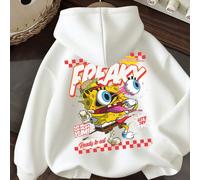 Sweat à capuche à cordon, imprimé amusant Bob l'éponge, en pur coton, nouveauté 2026, doux et confortable, style streetwear printemps/été (décontracté et polyvalent), idéal pour les sports de plein ai