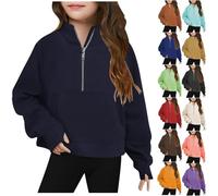 Sweat à capuche à demi-fermeture éclair pour filles 2025 en polaire à col haut coupe-vent avec poche pour adolescent, fille, garçon, pull d'école, vêtements preppy, rose, 5-6 ans