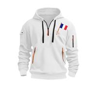 Sweat à capuche à demi-fermeture éclair pour homme avec graphique du drapeau de la France tendance, sweat à manches longues avec poches, veste zippée, pull d'hiver pour homme avec poches, sweat-shirt