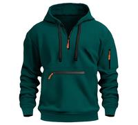 Sweat à capuche à demi-fermeture éclair pour homme - Pull décontracté en polaire avec cordon de serrage à manches longues - Coupe ample - Vêtement de travail classique et tendance, Vert, XXX-Large