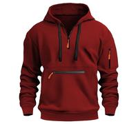 Sweat à capuche à demi-fermeture éclair pour homme - Pull décontracté en polaire avec cordon de serrage à manches longues - Coupe ample - Vêtement de travail classique et tendance, Rouge, XXX-Large
