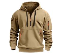 Sweat à capuche à demi-fermeture éclair pour homme - Pull décontracté en polaire avec cordon de serrage à manches longues - Coupe ample - Vêtement de travail classique et tendance, kaki, XXL
