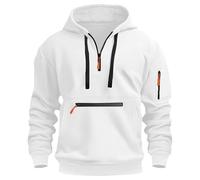 Sweat à capuche à demi-fermeture éclair pour homme - Pull décontracté en polaire avec cordon de serrage à manches longues - Coupe ample - Vêtement de travail classique et tendance, blanc, XXX-Large