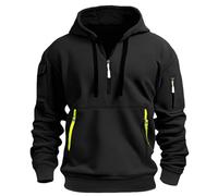 Sweat à capuche à fermeture éclair 1/4 pour homme avec plusieurs poches tactiques cargo à manches longues, Sweat à capuche zippé pour homme Noir, 3XL