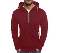 Sweat à capuche à fermeture éclair 1/4 pour homme avec poche zippée en polaire avec demi-fermeture éclair - Pull tactique à manches longues avec cordon de serrage, Rouge, XXL