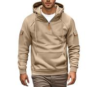 Sweat à capuche à fermeture éclair 1/4 pour homme - Confortable - Manches longues - Pull de travail décontracté avec poches - Coupe ample - Poignets côtelés - Cordon de serrage - Pull à capuche zippé