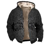 Sweat à capuche à fermeture éclair avec motif de tatouage viking et loup imprimé en 3D - Couleur unie - Pull basique - Veste de moto - Sweat à capuche - Fermeture éclair, gris foncé, 4XL