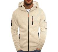 Sweat à capuche à fermeture éclair intégrale pour homme avec demi-fermeture éclair à manches longues avec plusieurs poches Rayures graphiques Vestes de sport à capuche pour homme, beige, XXL