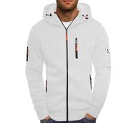 Sweat à capuche à fermeture éclair intégrale pour homme avec demi-fermeture éclair à manches longues avec plusieurs poches Rayures graphiques Vestes de sport à capuche pour homme, blanc, S
