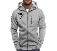 Sweat à capuche à fermeture éclair intégrale pour homme - Style décontracté - Couleur unie - Motif cocotier - Pour le sport et le fitness - Manches longues - Vestes d'automne, B-Gris, M