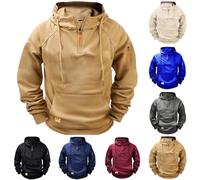 Sweat à capuche à fermeture éclair pour homme avec demi-fermeture éclair 1/4 en polaire avec cordon de serrage - Manches longues - Sweat à capuche zippé avec poches, bleu, XL