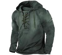 Sweat à capuche à lacets pour homme - Automne à manches longues en polyester avec cordons de serrage - Pull décontracté streetwear pour l'extérieur et le quotidien, Vert, S