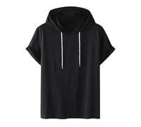 Sweat à capuche à manches courtes de couleur unie pour femme, sweat à capuche à la mode, coupe ample, grande taille, chemisier en coton confortable, sweat à capuche sans manches pour homme, Noir , XXL