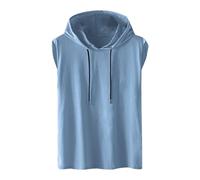 Sweat à capuche à manches courtes pour femme - Couleur unie - Tendance - Décontracté - Grande taille - Confortable - Coton - Chemisier d'été classique - T-shirt de sport - T-shirt d'été, #02 bleu.,
