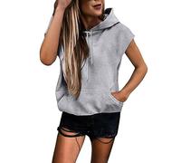 Sweat à capuche à manches courtes pour femme - Débardeur tendance vintage - Tenue Y2K sans manches - Solide - Grande taille - Coupe ample - Sweatshirt décontracté - Graphique gothique - Automne 2025