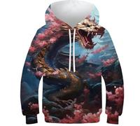 Sweat à capuche à manches longues avec motif chien 3D en uniforme militaire, Dragon Cerise du Japon 10, 11-13 Years