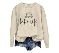 Sweat à capuche à manches longues et col rond imprimé « Fashion Is The Life Letter » 2026, beige, S