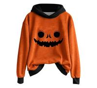 Sweat à capuche à manches longues et col rond pour femme - Pull doux Y2K - Pull à capuche en forme de citrouille d'Halloween pour adolescentes - Tenues graphiques de sorcière - Lanternes d'Halloween