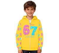 Sweat à capuche à manches longues et fermeture éclair intégrale pour garçons et filles - Motif 67 - Style décontracté - Vêtements festifs classiques, jaune, 4-5 ans