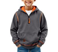 Sweat à capuche à manches longues et fermeture éclair quart de performance pour garçon en polaire légère, gris foncé, 4-5 ans