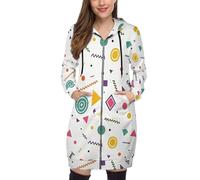 Sweat à Capuche à Manches Longues et Poches pour Femme, Motif géométrique à Pois, Longueur Genou, Moderne et Abstrait, Multicolore