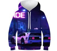 Sweat à capuche à manches longues licorne 3D pour garçons et filles, Art JDM Car Neon Street Classic Poster, 11-13 Years