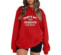 Sweat à capuche à manches longues pour femme avec inscription « That's My Grandson Out There » - Confortable - Couleur unie - Motif graphique, Rouge, XXL