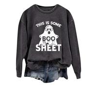 Sweat à capuche à manches longues pour femme Imprimé Halloween Mode Loisirs Crew, gris foncé, S